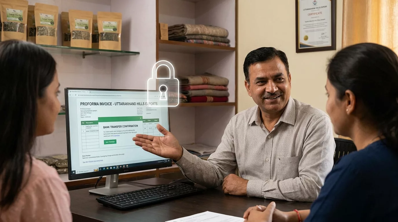 Secure export payment — Uttarakhand GI orders, proforma invoice banking | Botanika Bharat LLP Uttarakhand Top Exporting Company